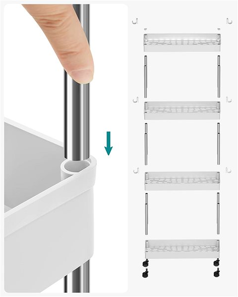 Shelving Unit Songmics Plastic mobile shelf, 4 shelves, white, 40 × 12.5 × 88 cm ...