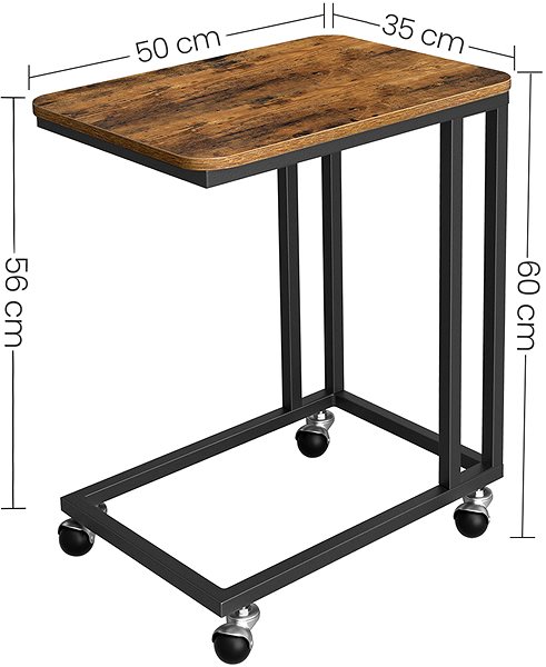 Odkladací stolík VASAGLE Odkladací stolík na kolieskach, kovový, hnedý 50 × 35 × 60 cm ...