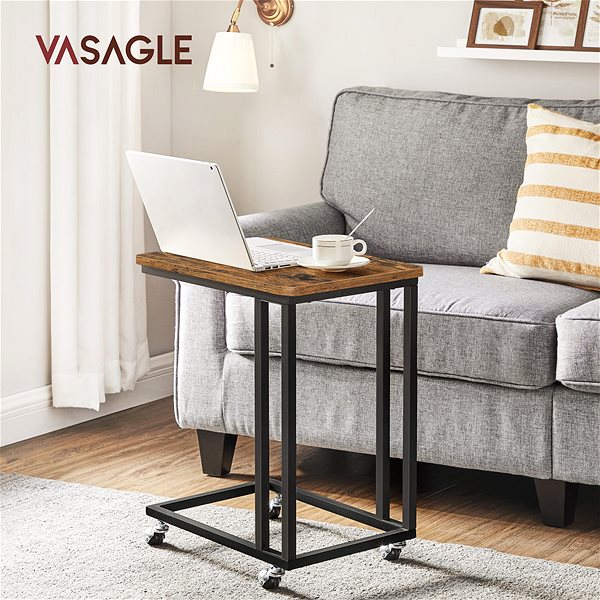 Kisasztal VASAGLE Összecsukható asztal görgőkön, fém, barna 50 × 35 × 60 cm ...