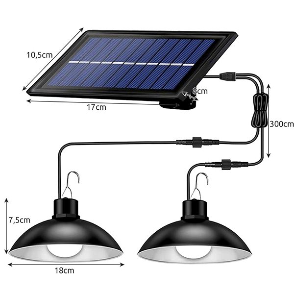 Garden lighting Izoxis 21806 Solar LED garden pendant lamp DUO with remote control, IP44, 3600mAh, black .