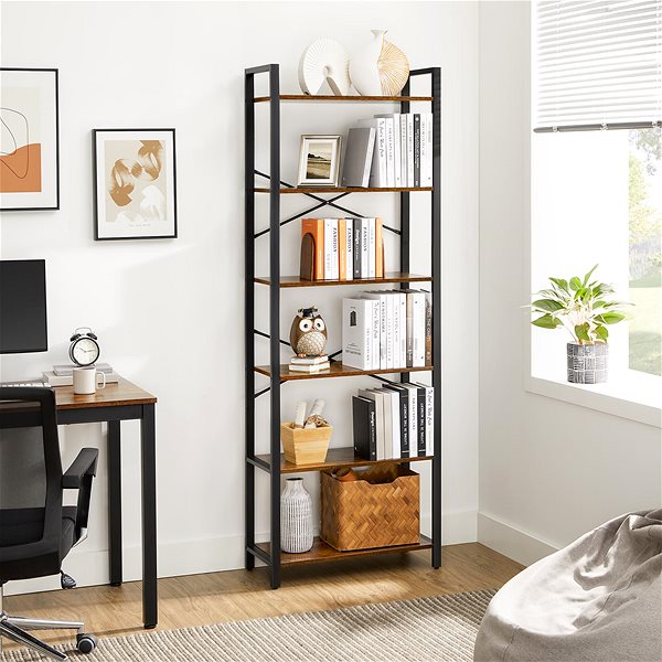 Shelving Unit VASAGLE Vintage 6-shelf shelf, black-brown, 66 × 30 × 186 cm ...