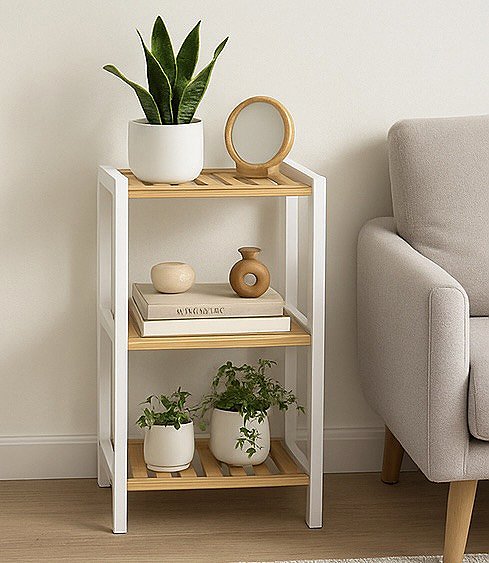 Shelving Unit DOCHTMANN Shelf rack 35 × 30 × 70 cm, white / bamboo ...