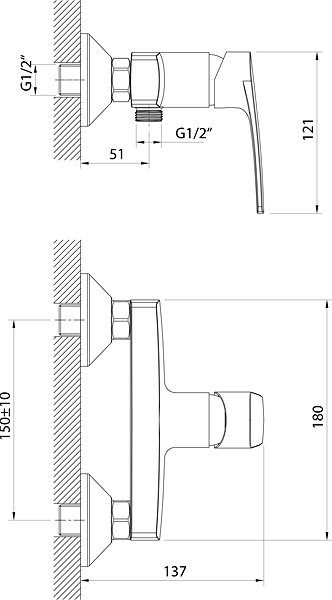 Tap SAMONA Wall mounted shower mixer 150 mm chrome Korana ...
