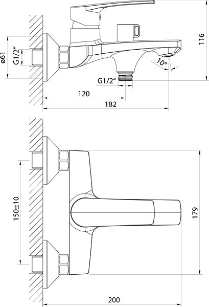 Tap SAMONA Wall-mounted bath mixer with chrome 150 mm Korana ...