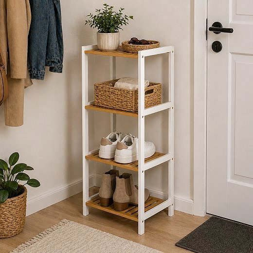 Shelving Unit DOCHTMANN Shelf rack 4 tiers 35 × 30 × 100 cm, white, bamboo ...