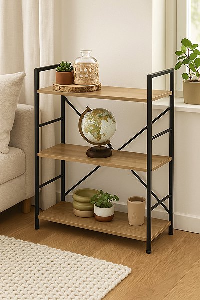 Shelving Unit DOCHTMANN Shelf rack colourado metal 58,5 × 23,5 × 80cm oak ...