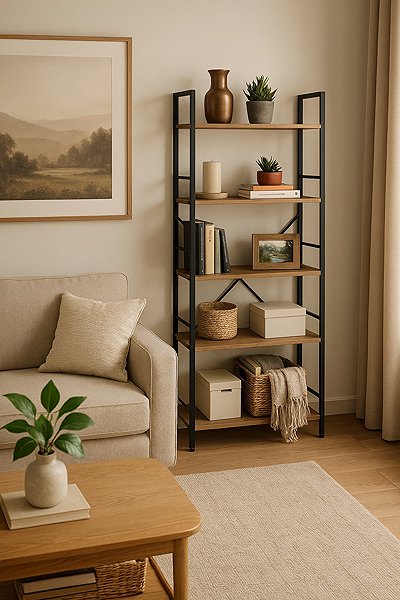 Shelving Unit DOCHTMANN Shelf rack colourado metal, 58,5 × 23,5 × 144 cm oak ...