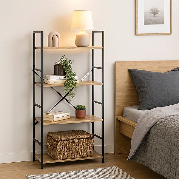 Shelving Unit DOCHTMANN Shelf rack colourado metal, 58,5 × 23,5 × 112 cm oak ...
