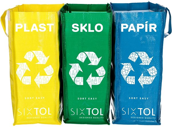Odpadkový koš SIXTOL Tašky na tříděný odpad Sort Easy 3 slim, 18 × 30 × 40 cm, 3 × 22 l, 3 ks ...