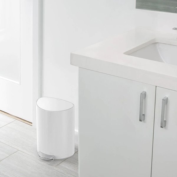 Rubbish Bin Simplehuman Pedal bin 6 L, half round, white steel ...
