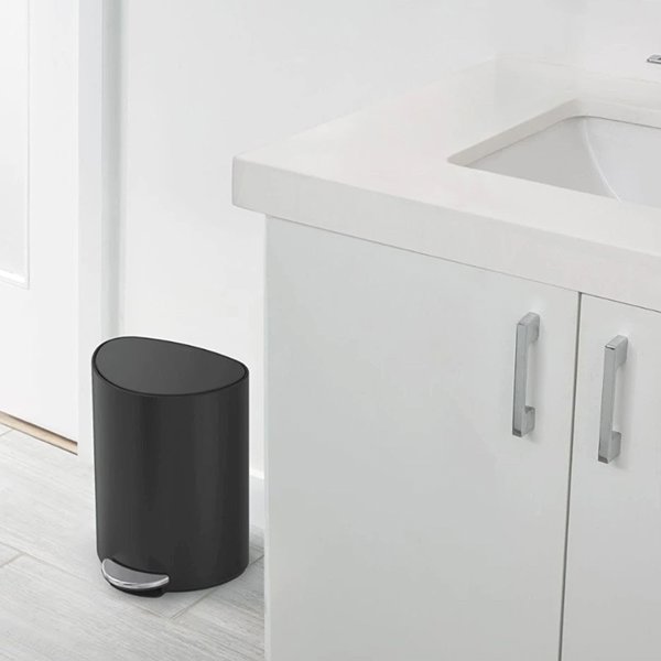Rubbish Bin Simplehuman Pedal bin 6 L, half round, black matt steel ...