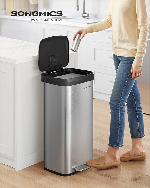 Rubbish Bin Houseland Waste bin with lid Pago 68 l silver ...