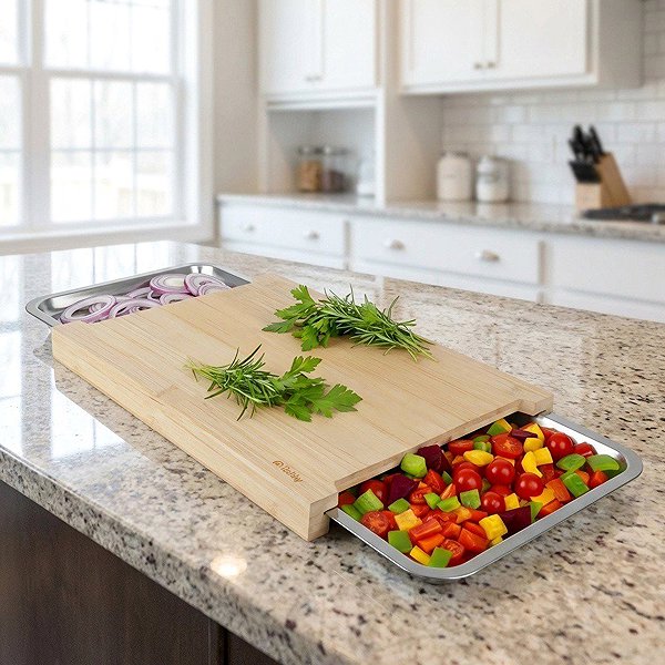 Vágódeszka Ruhhy 25707 Fából készült vágódeszka kihúzható tálakkal 40 × 28,5 cm Lifestyle