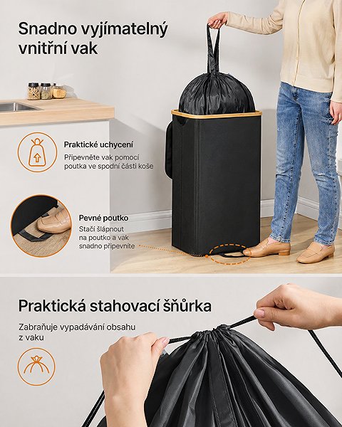 Rubbish Bin SONGMICS Sorted waste basket, black 42 × 32.5 × 70.5 cm ...