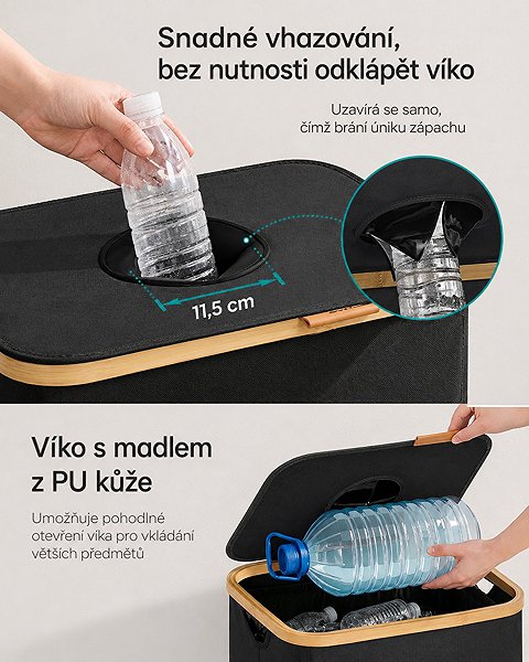 Rubbish Bin SONGMICS Sorted waste basket, black 42 × 32.5 × 70.5 cm ...