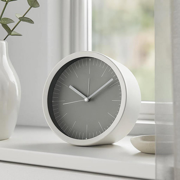 Alarm Clock Home Styling Collection GIST Desk Clock, grey, minimalist dial, diameter 15cm.