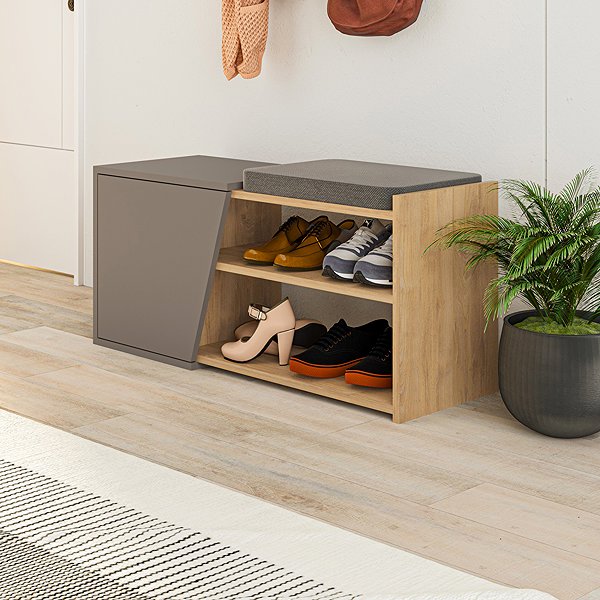 Shoe Rack Houseland Fiona oak sapphire/mocha ...