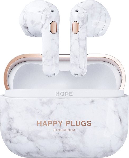 Wireless Headphones Happy Plugs Hope White Marble Screen