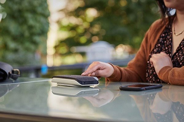 HP Poly Sync 20+ USB-A microphone with Microsoft Teams certification.