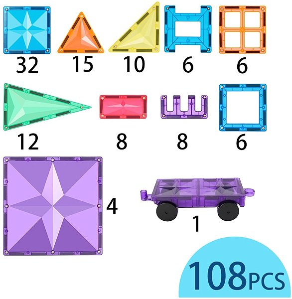 Building Set MNTL Magnetic castle kit, 108 pieces, rainbow colours ...