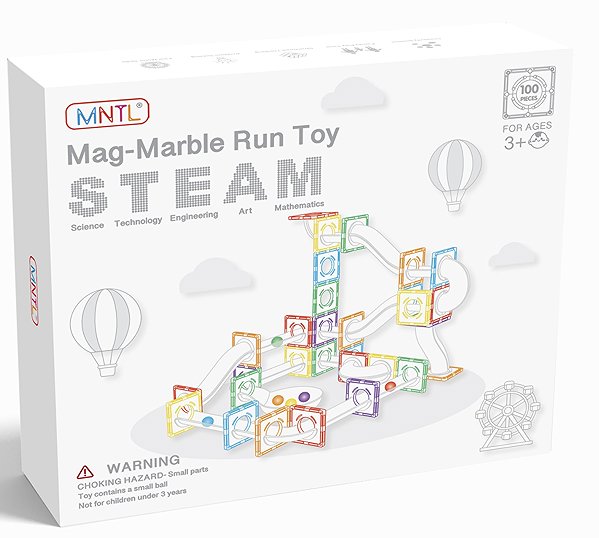 MNTL Magnetic marble run toy building set, 100 pcs, transparent.