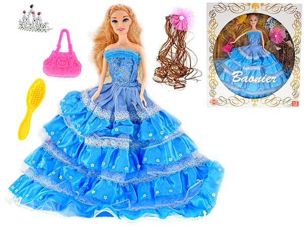 Bábika Mikro Trading Bábika princezná, modrá, 29 cm, s doplnkami, v škatuľke ...