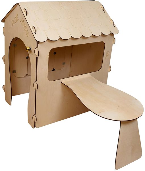 Dětský domeček Build & Trade & Innovative Dřevěný domeček pro děti s tabulí a LED koulemi 86 × 137 × 105 cm ...