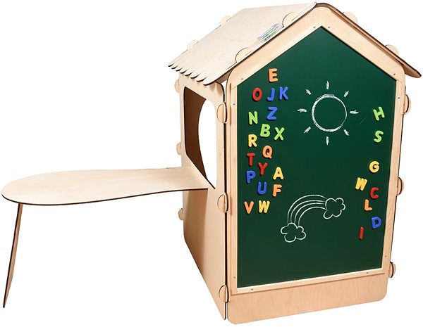 Dětský domeček Build & Trade & Innovative Dřevěný domeček pro děti s tabulí a LED koulemi 86 × 137 × 105 cm ...