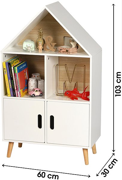 Shelving Unit DOCHTMANN Children's bookcase house, storage shelf for children, white 60 × 30 × 103 cm ...