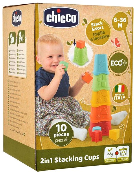 Skladacia veža CHICCO Poháriky stohovacie farebné Eco+ 6 mes.+ ...