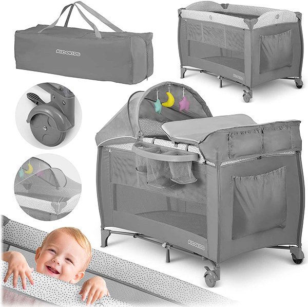 Ricokids RK-242 travel cot, grey.