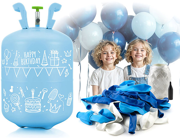 Héliumos lufi szett RICOKIDS 799002 Héliumpalack 0,20 m³, 30 lufi, 40 m szalag, kék ...