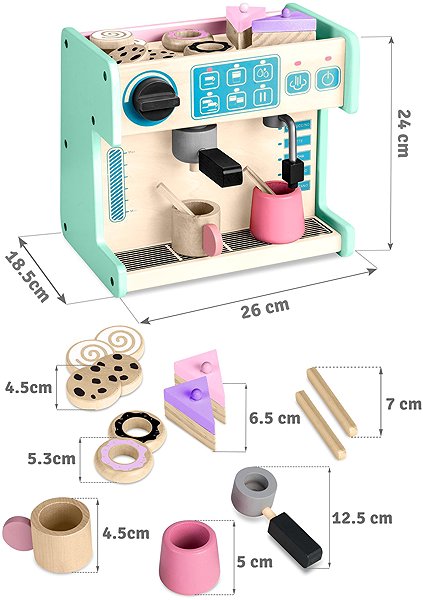 Ricokids 785100 wooden café and sweet shop with coffee machine, mint.