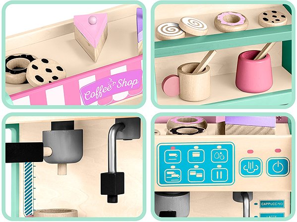 Ricokids 785100 wooden café and sweet shop with coffee machine, mint.