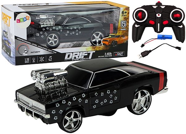RC Car LEAN Toys 18564 RC Car 1:18 Drift 360 with Lights and Sounds, Black.
