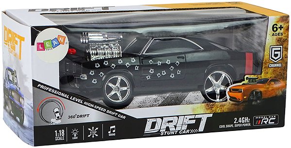 RC Car LEAN Toys 18564 RC Car 1:18 Drift 360 with Lights and Sounds, Black.