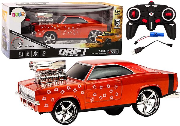 RC Car LEAN Toys 18565 RC Car 1:18 Drift 360 with Lights and Sounds, Red.