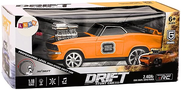 RC Car LEAN Toys 18566 Remote Controlled Car 1:18 Drift 360 Lights Sounds, Orange.