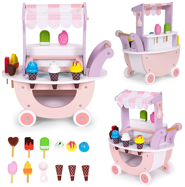 Játékkonyha ECOTOYS TL89015 Játék fagylaltos kocsi, fa, 12 db ...