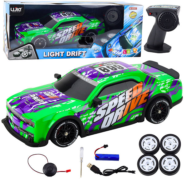 RC car LEAN Toys 23072 RC Drift Car with Backlit Body, Green.
