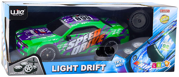 RC car LEAN Toys 23072 RC Drift Car with Backlit Body, Green.
