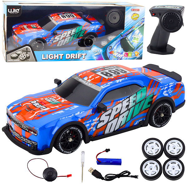 RC Car LEAN Toys 23071 RC Drift Car, Light-up Body, Blue.