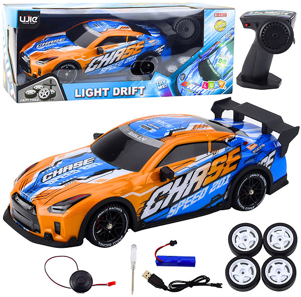 RC Car LEAN Toys 23070 RC Drift Car, Light-up Body, Orange