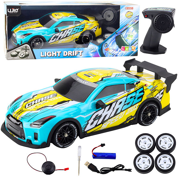 LEAN Toys 23069 RC Drift Car with Light-up Body, Turquoise.