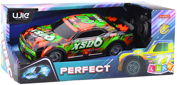 LEAN Toys 23062 RC Racing Car 27MHz, Light-Up Body, Orange-Green RC Car.