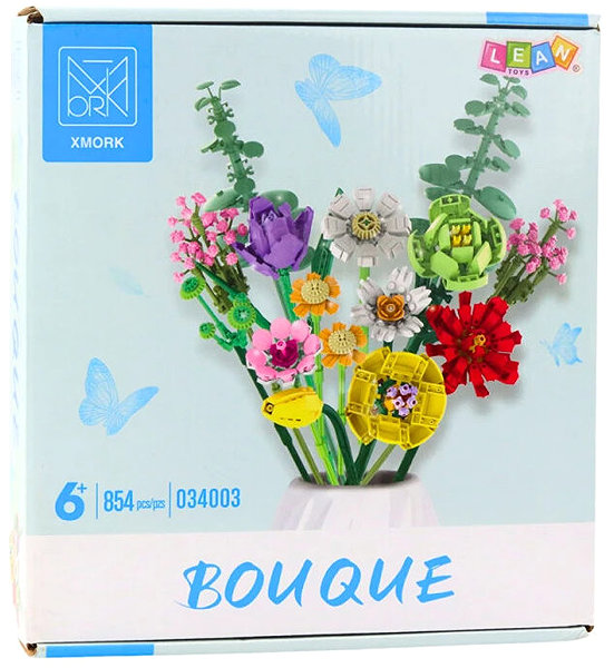 LEAN Toys 23711 Colourful flower bouquet construction set 854 pieces.