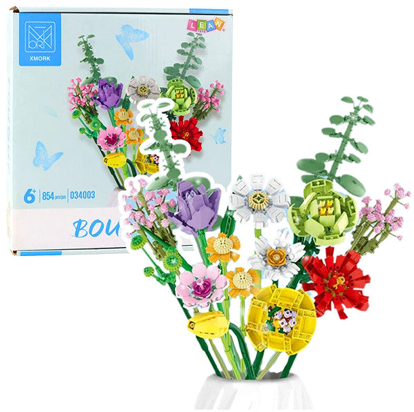 LEAN Toys 23711 Colourful flower bouquet construction set 854 pieces.