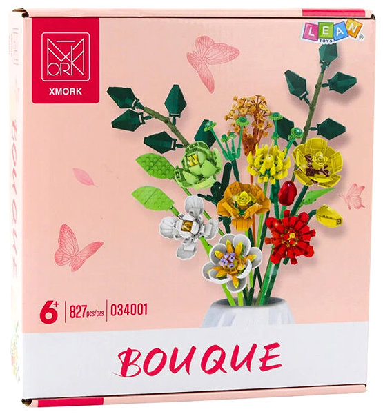LEAN Toys 23709 bouquet of colourful flowers construction set 827 pieces.