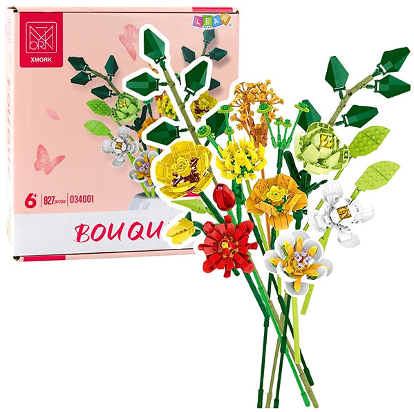 LEAN Toys 23709 bouquet of colourful flowers construction set 827 pieces.