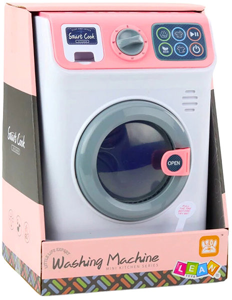 LEAN Toys 24426 Children's washing machine with rotating drum and sounds, white-pink.